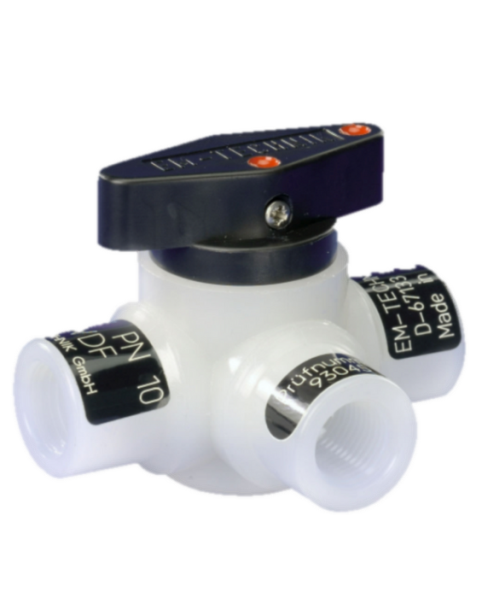 Ball valve (Series 6L), 3-way, horizontal, with L-bore